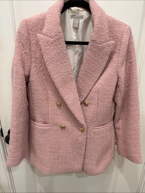 H&M Pink Bouclé Double-Breasted Blazer